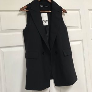 NWT ZARA Basic Sleeveless Jacket Vest Black Medium